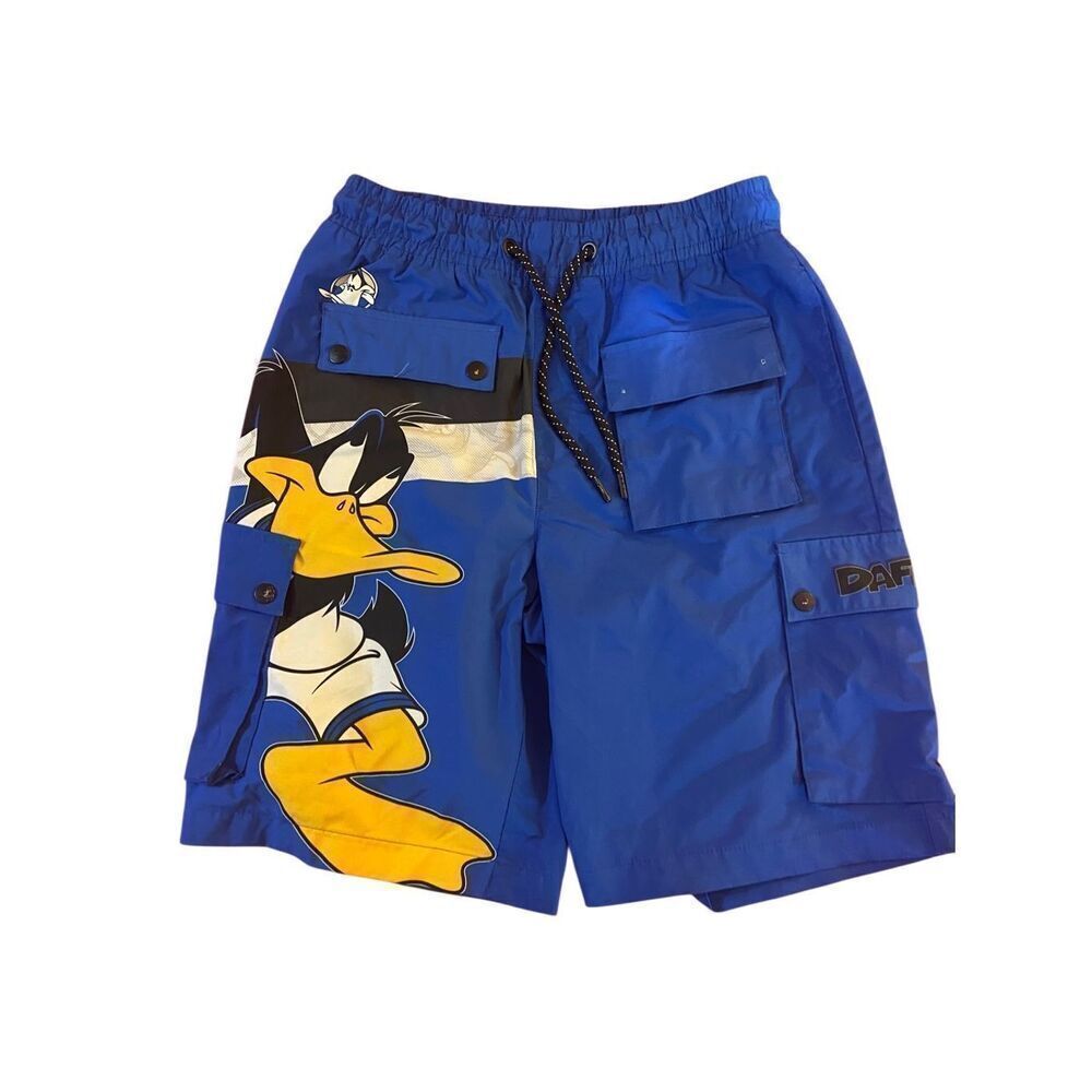 Vintage space jam, daffy duck blue men’s, bathing suit/shorts size small